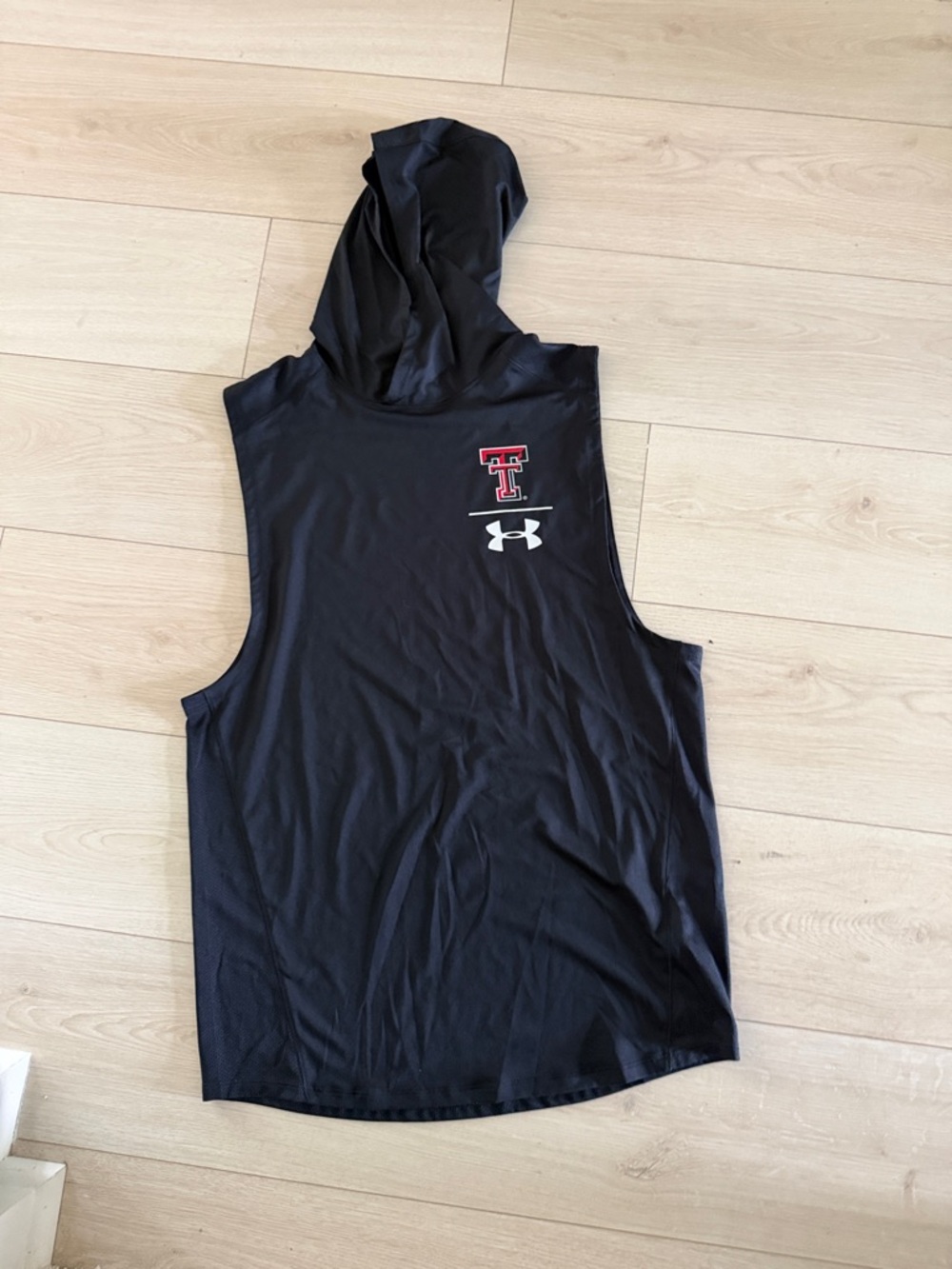 Under Armour Black Hooded Sleeveless Training Tank with Red TT Logo